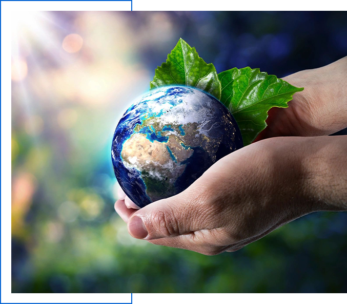 A person holding an earth with leaves in their hands.